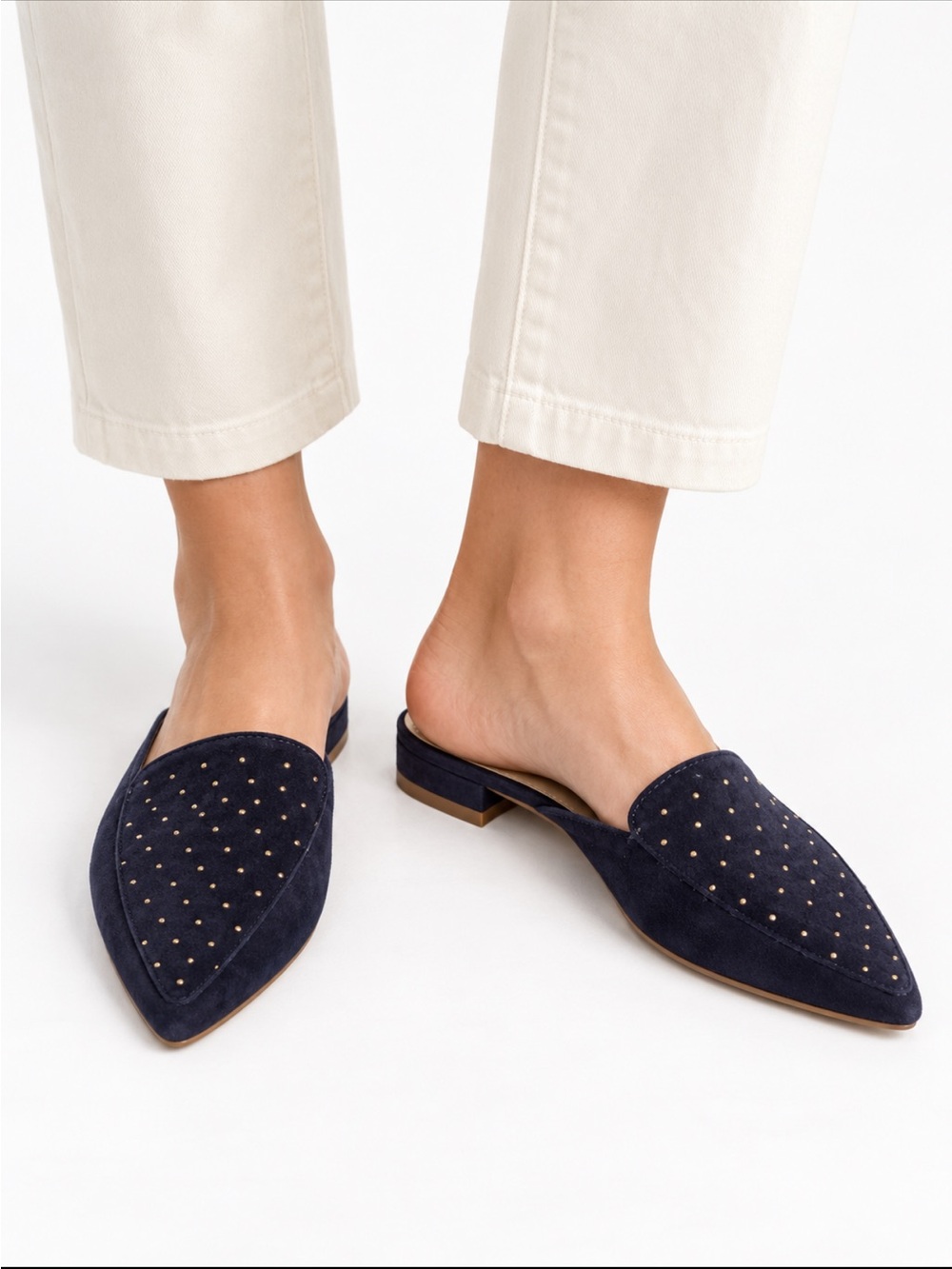 Cole Haan Navy Suede Pointed-Toe Stud Mule LIKE NEW CONDITION Soze 10 B